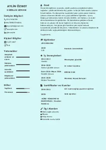 Güzellik Uzmanı Cv Örnekleri  cv indir